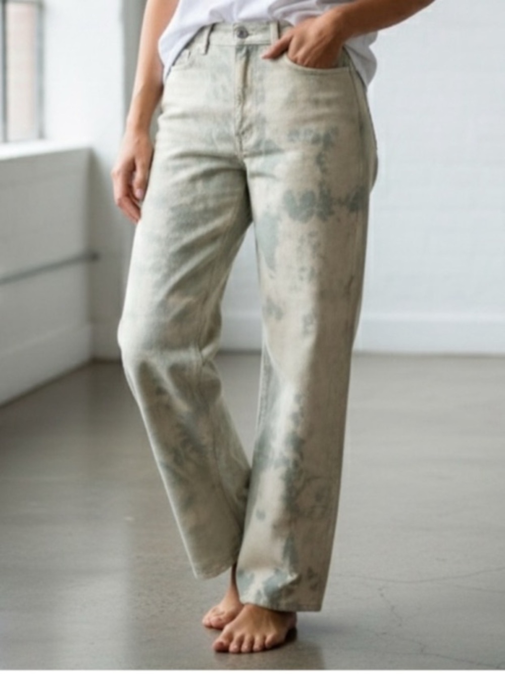 NOMIA NYC Designer Sz 32 Drop Oversized Jeans In Lichen Tie Dye Corduroy